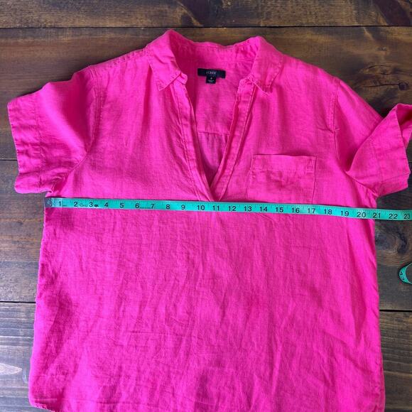J. Crew Short Sleeve Popover 100% linen Dark Pink Chest Pocket Women's Small - Picture 8 of 9